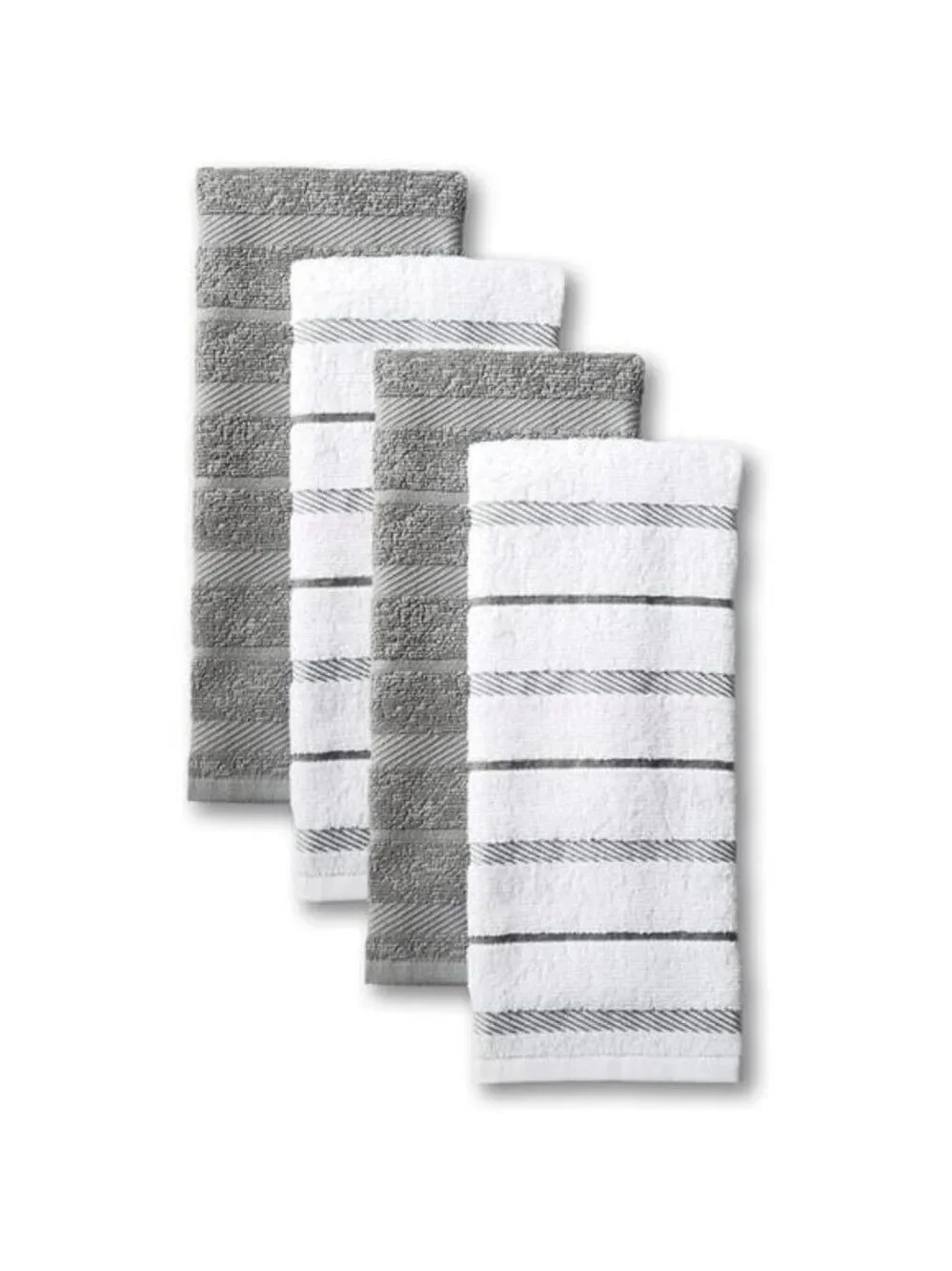 Cotton Kitchen Towels 4 Pack Grey White Absorbent Dish Drying Hand Towels Set